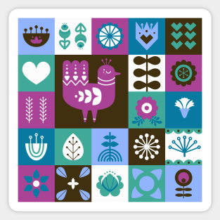 Scandinavian Midcentury Modern Composition With Birds And Flowers Sticker